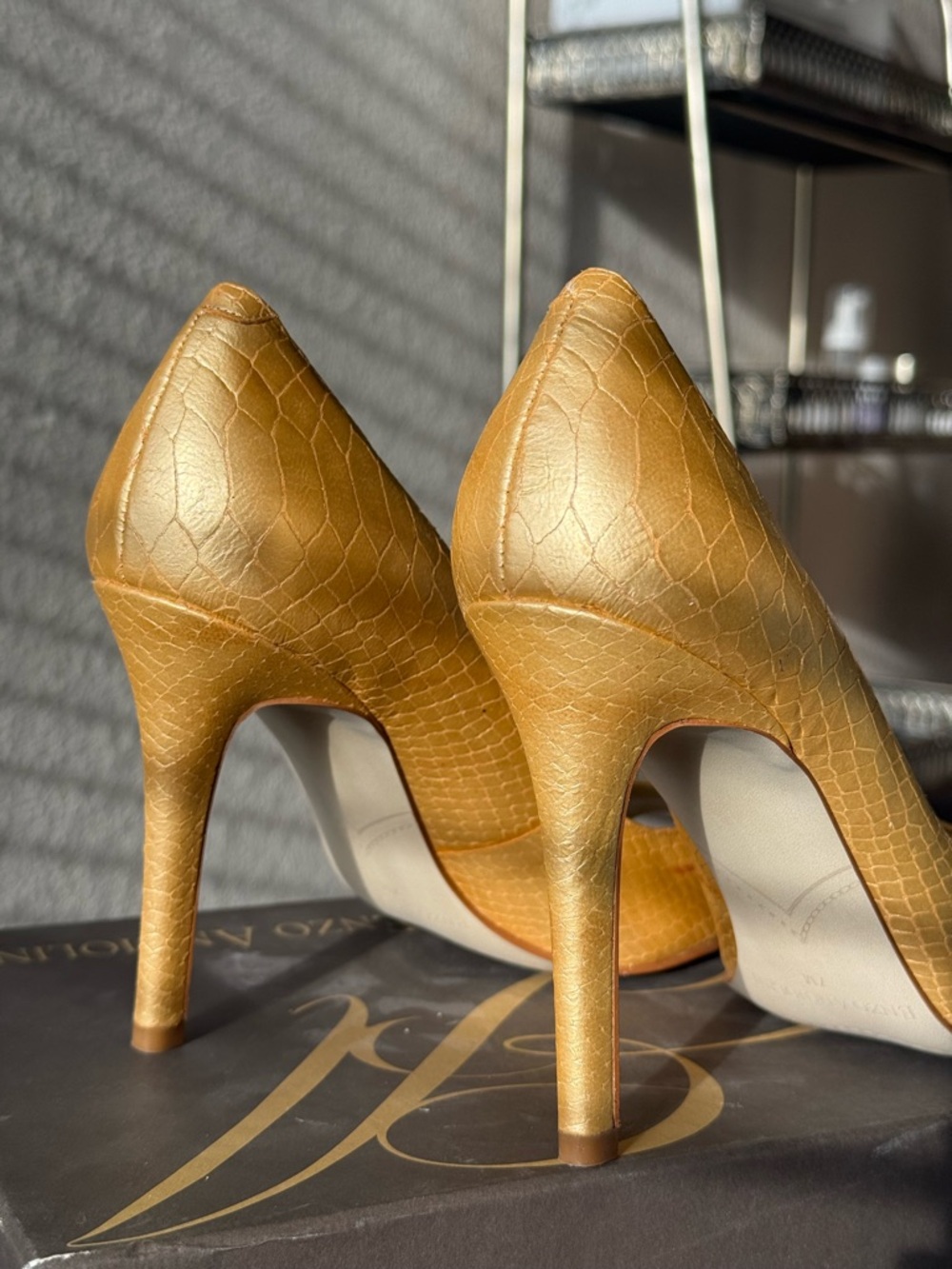 Enzo Angiolini Women's open Toe High Heels in Metallic Gold